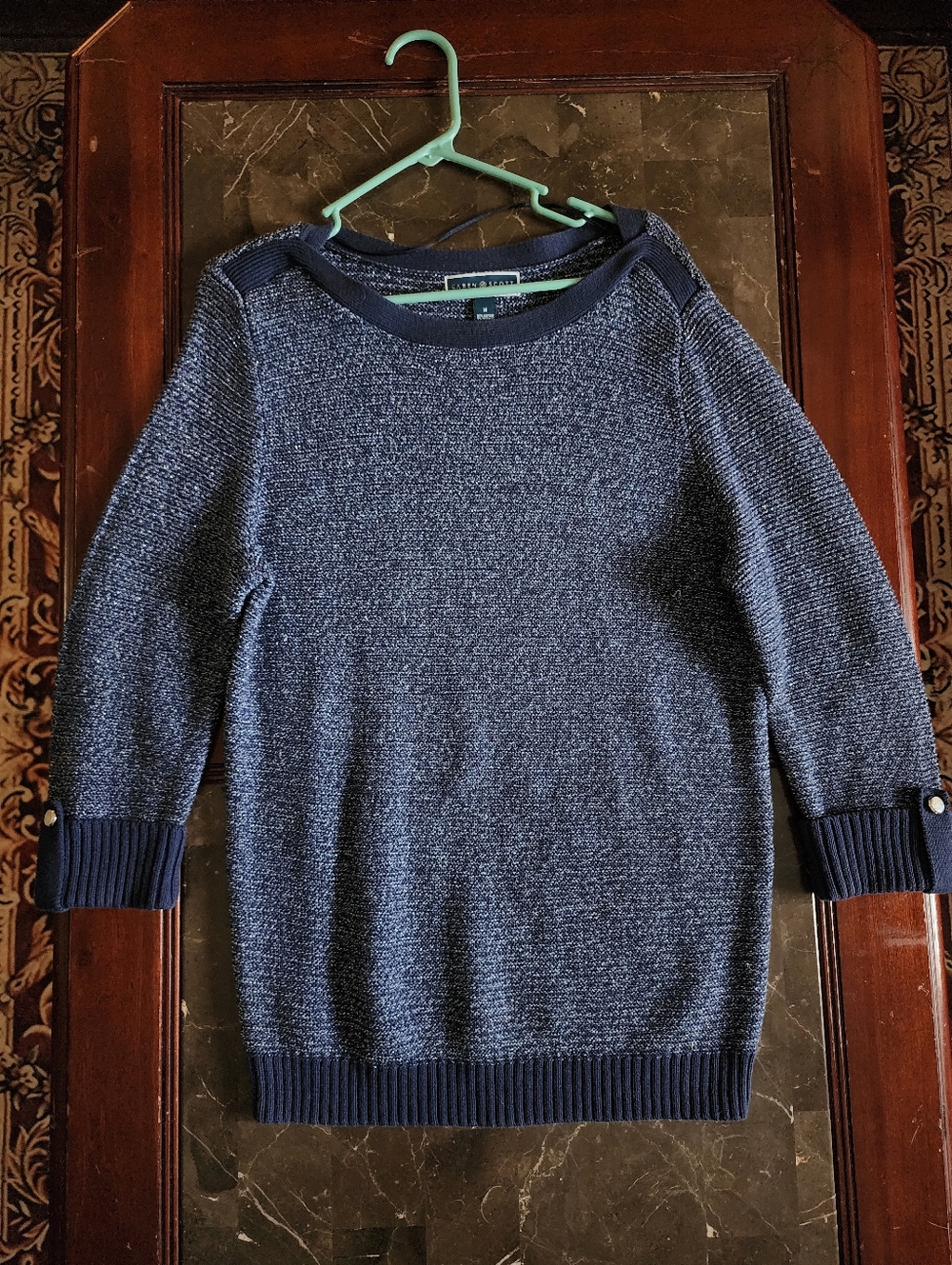 Karen Scott Navy Heather Crewneck Sweater Medium